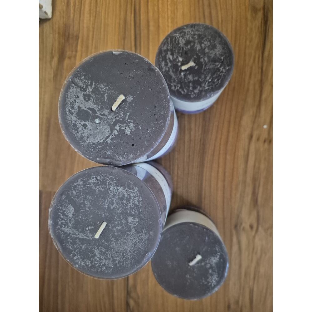 Pillar Candle Set Of 4 Charcoal & Teak Wood Scented Candle 2 Big/2 Small S15 - Picture 3 of 6